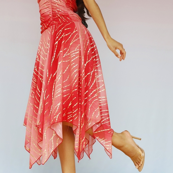 Vintage Orange Asymmetrical Midi Dress - Picture 2 of 5